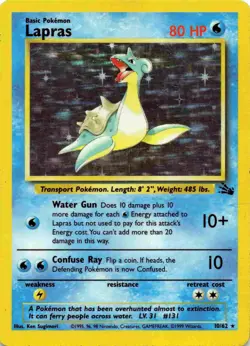 1999 Pokemon TCG Lapras Fossil Holo Unlimited Rare Card 10/62 - Image 1