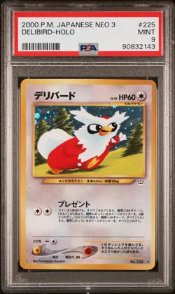 PSA 9 MINT Delibird Japanese Neo Revelation #225 Holo Rare Graded Pokemon Card - Image 1