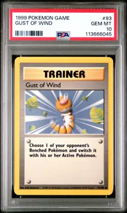 1999 POKEMON GAME 93 GUST OF WIND TRAINER PSA 10 GEM MINT BASE SET UNLIMITED - Image 1