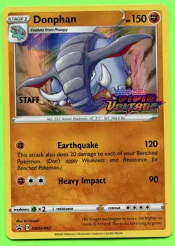 Staff Donphan SWSH067 - Light Play Vivid Voltage Prerelease Promo Pokemon - Image 1