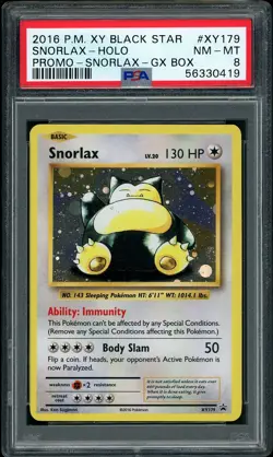 2016 Pokemon XY Snorlax Holo GX Box Black Star Promo #XY179 PSA 8 NM-MT - Image 1
