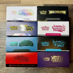 Pokemon Card 8x Empty ETBs Lot - Destined Rivals Paldea Fates Prismatic Etc. - Image 1