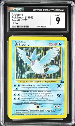 CGC 9 MINT Articuno 1999 Fossil 2/62 Holo Rare Pokemon Card psa - Image 1