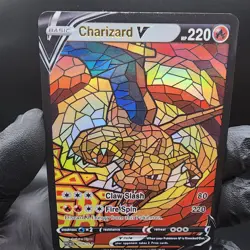 Pokemon Charizard V Stain Glass Custom Made Fan Art Holo With Texture - Image 1
