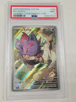 2025 POKEMON JOURNEY TOGETHER POKEMON CENTER ETB SVP PROMO #189 N'S ZORUA PSA 9 - Image 1