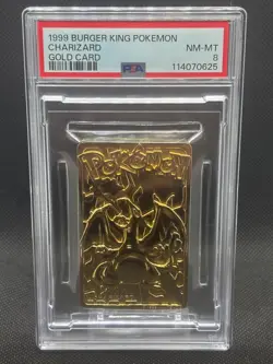 1999 PSA 8 NM-MINT BURGER KING POKEMON CHARIZARD GOLD METAL CARD - Image 1
