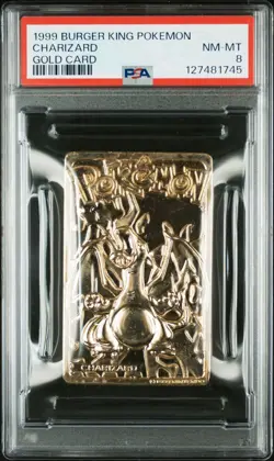 1999 BURGER KING POKEMON GOLD METAL CARD CHARIZARD PSA 8 NM-MINT LOW POP! - Image 1