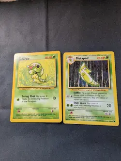 Base Set Caterpie & Metapod 2-Card Evolution Lot Vintage Pokemon Cards WOTC | LP - Image 1