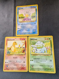 Vintage Charmander Squirtle Bulbasaur Base Set Starter Pokemon Cards WOTC - Image 1