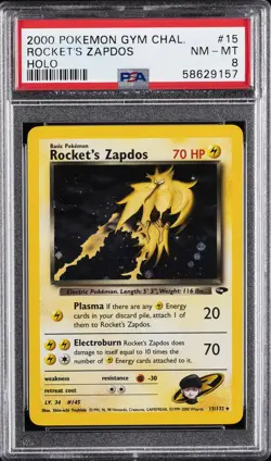 2000 POKEMON GYM CHALLENGE HOLO #15 ROCKET'S ZAPDOS PSA 8 - Image 1