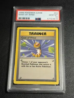 1999 POKEMON GAME 93 GUST OF WIND TRAINER PSA 10 GEM MINT BASE SET UNLIMITED - Image 1