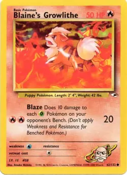 Blaine's Growlithe 62/132 Unlimited Common Gym Heroes Pokemon TCG NM - Image 1