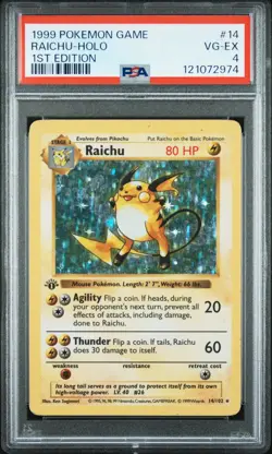1999 POKEMON BASE SET 1ST EDITION #14 RAICHU-HOLO PSA 4 - Image 1