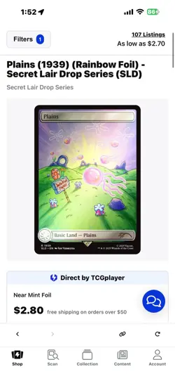 Magic: The Gathering Secret Lair Drop NM Rainbow Foil SpongeBob Plains (1939) - Image 1