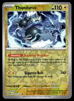 THUNDURUS [FOIL] - 070/197 - OBSIDIAN FLAMES OBF POKEMON SV REVERSE - NM - Image 1