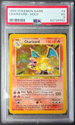 1999 POKEMON GAME #4 CHARIZARD-HOLO PSA VG 3 - Image 1