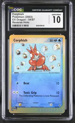 CGC 10 GEM MINT Corphish 2003 EX Dragon 54/97 Reverse Holo Pokemon Card - Image 1