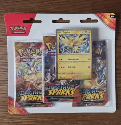 Pokemon TCG: Scarlet & Violet Surging Sparks 3-Pack Blister (Zapdos) - New - Image 1