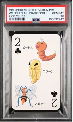 PSA10 1998 POKEMON TELEVI-KUN PLAYING CARDS BEEDRILL/KAKUNA/WEEDLE 2 OF CLUBS - Image 1