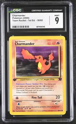 CGC 9 MINT Charmander Team Rocket 1st Edition 50/82 Pokemon Card - Image 1