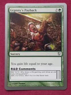 Magic The Gathering UNHINGED GRANNY'S PAYBACK green card MTG - Image 1