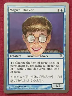 Magic The Gathering UNHINGED MAGICAL HACKER blue card MTG - Image 1