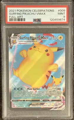 2021 Pokemon Celebrations Surfing Pikachu VMAX Full Art PSA 9 Mint - Image 1
