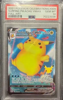 PSA 10 GEM MINT Surfing Pikachu VMAX Celebrations Full Art 2021 009/025 Pokemon - Image 1