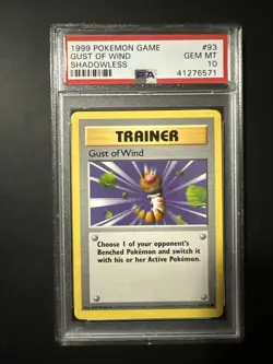 Pokemon PSA 10 GEM MINT Gust Of Wind Shadowless Base Set Original Card 93/102 - Image 1