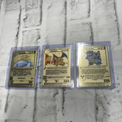 Charizard, Blastoise, Venusaur Metal Gold POKEMON Custom Display Fan Made Cards - Image 1