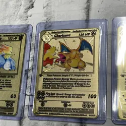 Charizard, Blastoise, Venusaur Metal Gold POKEMON Custom Display Fan Made Cards - Image 3