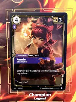 Annie Stubborn Riftbound Origins TCG Card NM Proving Grounds Exclusive - Image 1