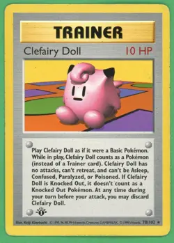 Clefairy Doll Pokemon Base Set 1ST Edition shadowless Non Holo Rare 70/102 - Image 1