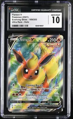 Flareon V Ultra Rare CGC 10 GEM Pokemon (2021) Evolving Skies #169/203 - Image 1