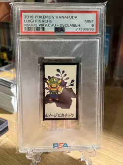 2016 Hanafuda Pokemon Luigi Pikachu PSA 9 Mario Pikachu December - Image 1