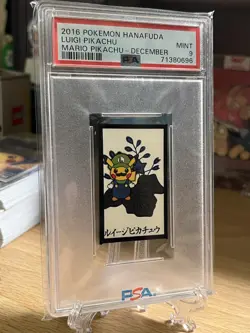 2016 Hanafuda Pokemon Luigi Pikachu PSA 9 Mario Pikachu December - Image 3