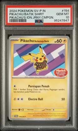 PSA 10 Pikachu Berkemeja Batik 154/SV-P Indonesia Journey Promo Pokemon Card - Image 1