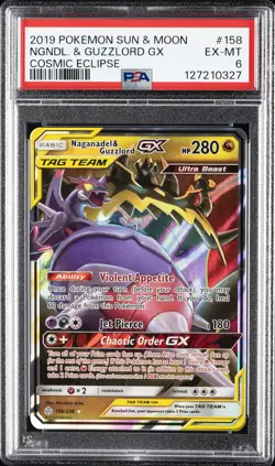 2019 POKEMON SUN & MOON COSMIC ECLIPSE #158 NAGANADEL & GUZZLORD GX PSA 6 - Image 1