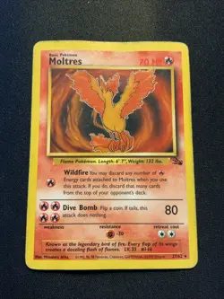Moltres MP Unlimited Fossil 27/62 Pokemon TCG Regular Black Edges Bleeding - Image 1