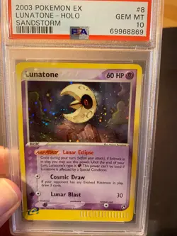 PSA 10 GEM MINT Lunatone Holo #8 2003 Pokemon Card EX Sandstorm Holofoil - Image 1