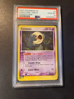 PSA 10 GEM MINT Lunatone Holo #8 2003 Pokemon Card EX Sandstorm Holofoil - Image 2