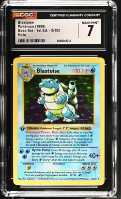 POKEMON CGC 7 NM Blastoise 2/102 1999 Base Set - 1st Edition Rare Holo *3013 - Image 1