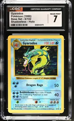 POKEMON CGC 7 NM Gyarados 6/102 1999 Base Set Rare Shadowless Holo *3070 - Image 1