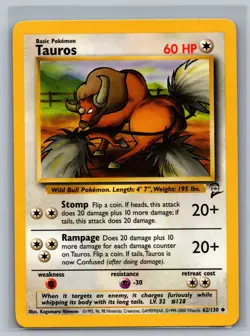 Pokemon TCG Tauros #62/130 Uncommon CCG Base Set 2 - Image 1