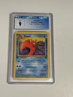 1st Edition Kingler Pokemon card from the 1999 Fossil set, graded Mint 9 by CGC - Image 1
