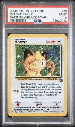 2000 Pokemon Promo Meowth Holo Game Boy Black Star #10 PSA 9 Mint - Image 1
