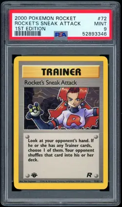 2000 Pokemon 1st Edition Team Rocket 72 Rockets Sneak Attack Non-Holo PSA MINT 9 - Image 1
