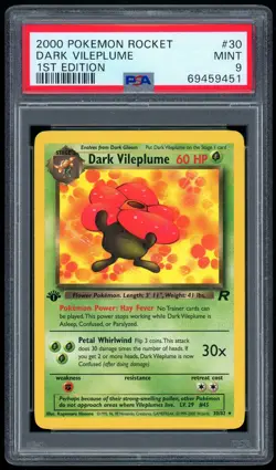 2000 Pokemon 1st Edition - Team Rocket 30/82 Dark Vileplume Non-Holo PSA MINT 9 - Image 1