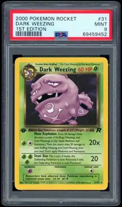 2000 Pokemon 1st Edition - Team Rocket 31/82 Dark Weezing Non-Holo PSA MINT 9 - Image 1