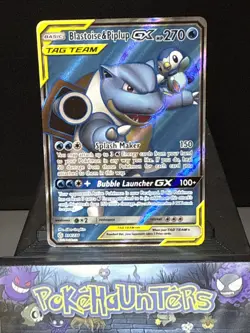 Pokemon Card 214/236 Blastoise & Piplup GX Full Art Holo Cosmic Eclipse LP - Image 1